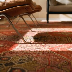 Antique Ingrain American Flat Weave Rug - Brown Earth Tone , Coral (SKU 25558) - in-room detail