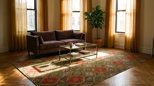 Antique ingrain american geometric knotted rug 9 Antique ingrain american geometric knotted rug (sku 24474) - room view
