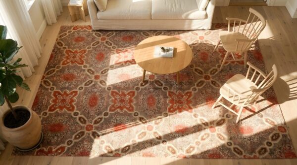 Antique ingrain square room size wool rug 2 Antique ingrain square room size wool rug (sku 23829) - styled overhead view