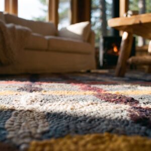 Antique Interlocking Quilt-Like Lattice Folk Art Pattern American Hooked Rug (SKU 20527) - in-room detail