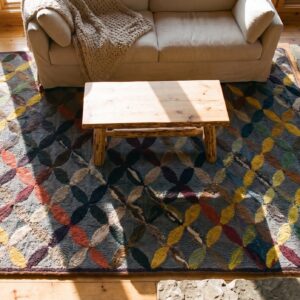 Antique Interlocking Quilt-Like Lattice Folk Art Pattern American Hooked Rug (SKU 20527) - styled overhead view