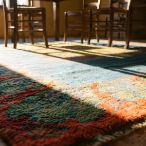 Antique Irish Donegal Arts & Crafts Medallion Knotted Rug (SKU 24127) - in-room detail