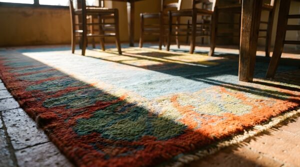 Antique irish donegal arts & crafts medallion knotted rug 9 Antique irish donegal arts & crafts medallion knotted rug (sku 24127) - in-room detail