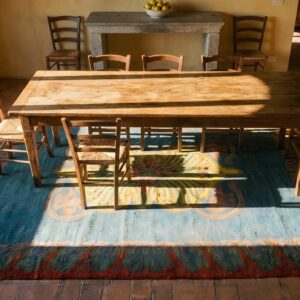 Antique Irish Donegal Arts & Crafts Medallion Knotted Rug (SKU 24127) - styled overhead view