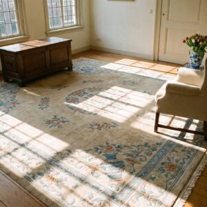 Ivory 1900s Chinese - Peking Knotted Rectangle Antique Wool Room Size Rug (SKU 23389) - room view