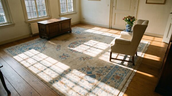 Ivory 1900s chinese - peking knotted rectangle antique wool room size rug 10 Ivory 1900s chinese - peking knotted rectangle antique wool room size rug (sku 23389) - room view