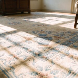 Ivory 1900s Chinese - Peking Knotted Rectangle Antique Wool Room Size Rug (SKU 23389) - in-room detail