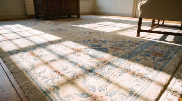 Ivory 1900s chinese - peking knotted rectangle antique wool room size rug 11 Ivory 1900s chinese - peking knotted rectangle antique wool room size rug (sku 23389) - in-room detail