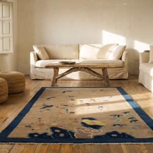 Ivory 1920s Rectangle Small Scatter Size Wool Antique Chinese - Peking Knotted Rug (SKU 23217) - room view
