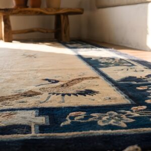Knotted Antique Ivory 1920s Wool Room Size Chinese - Peking Rectangle Rug (SKU 23159) - in-room detail