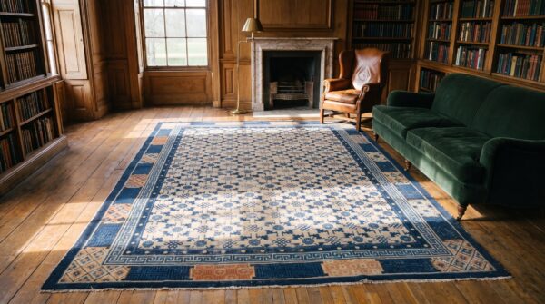 Ivory all over design antique early 19th century room size chinese ningxia rug 6 Ivory all over design antique early 19th century room size chinese ningxia rug (sku 20993) - room view