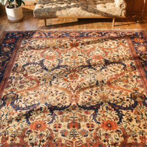 Ivory Antique Allover Design Persian Room Size Sultanabad Rug (SKU 19334) - styled overhead view