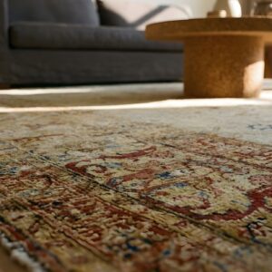 Ivory Allover Antique Persian Tabriz Hand Knotted Room Size Rug (SKU 25146) - in-room detail