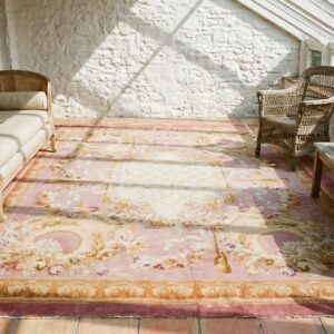 Ivory Antique Allover Trellis Design Oversized French Savonnerie Carpet (SKU 17725) - room view
