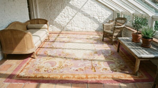 Ivory antique allover trellis design oversized french savonnerie carpet 11 Ivory antique allover trellis design oversized french savonnerie carpet (sku 17725) - room view