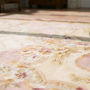 Ivory Antique Allover Trellis Design Oversized French Savonnerie Carpet (SKU 17725) - in-room detail