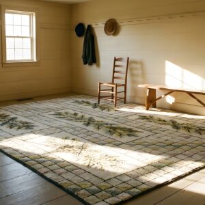 Ivory Antique American Folk Art Holly Pattern Hooked Rug (SKU 25677) - room view