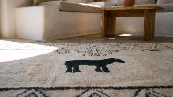 Ivory antique american folk art hooked rug: the 1787 homestead 9 Ivory antique american folk art hooked rug: the 1787 homestead (sku 17310) - in-room detail