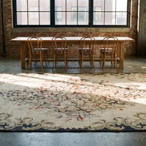 Antique Ivory Wool American Hooked Room Size 1930s Rug (SKU 19383) - room view