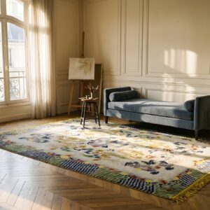 Ivory Background Antique Artistic Chinese Dragon Design Silk Rug (SKU 24372) - room view