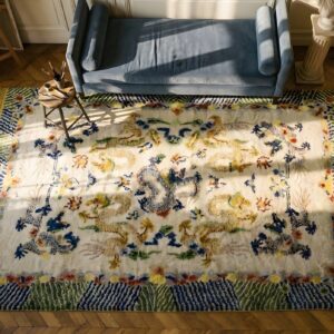 Ivory Background Antique Artistic Chinese Dragon Design Silk Rug (SKU 24372) - in-room detail