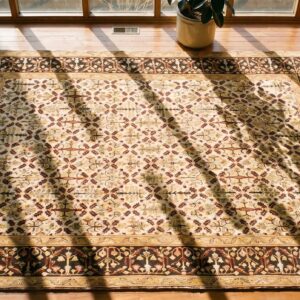 Antique Ivory Background Large Size Indian Agra Area Rug (SKU 17295) - styled overhead view