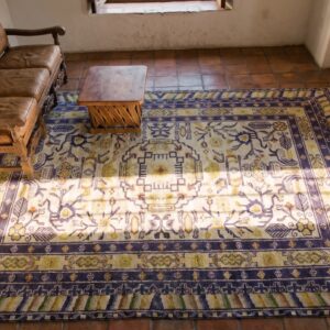 Ivory Background Antique Luxurious Silk Pile Classic Chinese Rug (SKU 24451) - styled overhead view