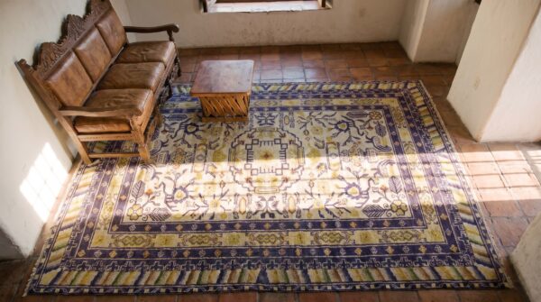 Ivory background antique luxurious silk pile classic chinese rug 2 Ivory background antique luxurious silk pile classic chinese rug (sku 24451) - styled overhead view