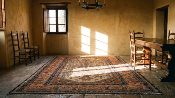 Ivory background small size antique tribal geometric persian tree of life pattern malayer rug 6 Ivory background small size antique tribal geometric persian tree of life pattern malayer rug (sku 19043) - room view