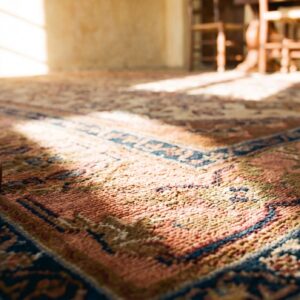 Ivory Background Small Size Antique Tribal Geometric Persian Tree Of Life Pattern Malayer Rug (SKU 19043) - in-room detail