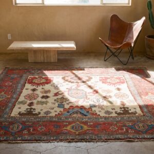 Ivory Background Antique Tribal Rustic Antique Persian Bidjar Rug (SKU 21092) - room view