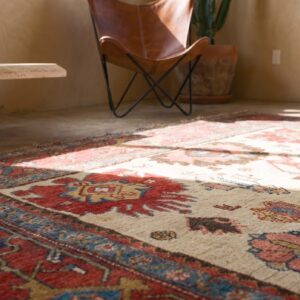 Ivory Background Antique Tribal Rustic Antique Persian Bidjar Rug (SKU 21092) - in-room detail