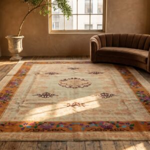 Antique Ivory Beige Cream Color Hand Knotted Wool Pile Chinese Area Rug (SKU 22151) - room view