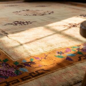 Antique Ivory Beige Cream Color Hand Knotted Wool Pile Chinese Area Rug (SKU 22151) - in-room detail