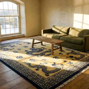 Antique Wool Hand Knotted Pile Ivory Beige Cream White 1890s Rug (SKU 24199) - room view