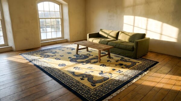 Antique wool hand knotted pile ivory beige cream white 1890s rug 7 Antique wool hand knotted pile ivory beige cream white 1890s rug (sku 24199) - room view