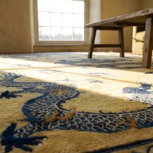 Antique Wool Hand Knotted Pile Ivory Beige Cream White 1890s Rug (SKU 24199) - in-room detail
