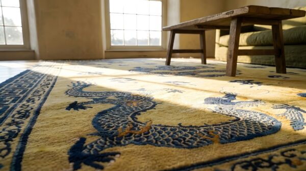 Antique wool hand knotted pile ivory beige cream white 1890s rug 8 Antique wool hand knotted pile ivory beige cream white 1890s rug (sku 24199) - in-room detail