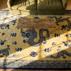Antique Wool Hand Knotted Pile Ivory Beige Cream White 1890s Rug (SKU 24199) - styled overhead view