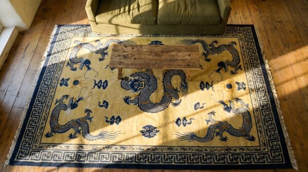 Antique wool hand knotted pile ivory beige cream white 1890s rug 2 Antique wool hand knotted pile ivory beige cream white 1890s rug (sku 24199) - styled overhead view