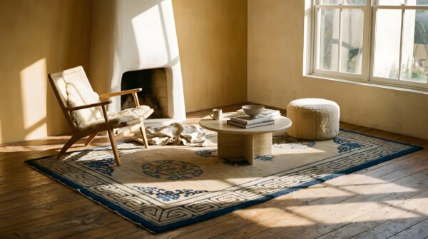 Ivory beige cream white 1890s antique wool rectangle hand knotted pile rug (sku 23873) - room view