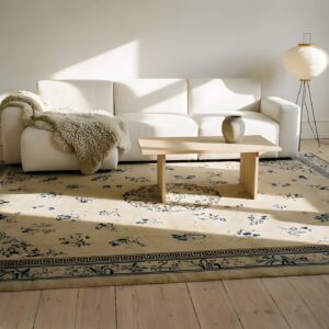 Wool Antique Ivory Beige Cream White 1890s Hand Knotted Pile Rectangle Rug (SKU 24341) - room view