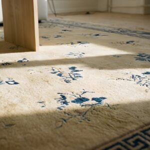 Wool Antique Ivory Beige Cream White 1890s Hand Knotted Pile Rectangle Rug (SKU 24341) - in-room detail