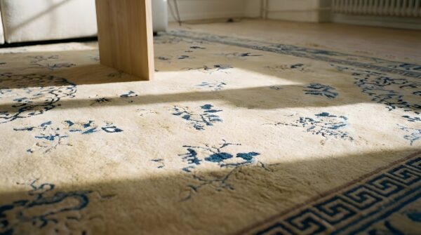 Wool antique ivory beige cream white 1890s hand knotted pile rectangle rug 7 Wool antique ivory beige cream white 1890s hand knotted pile rectangle rug (sku 24341) - in-room detail