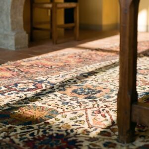 Antique Wool Hand Knotted Pile Ivory Beige Cream White 1900s Rug (SKU 25019) - in-room detail