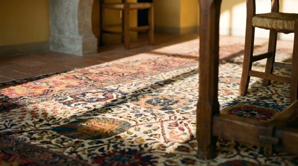 Antique wool hand knotted pile ivory beige cream white 1900s rug 12 Antique wool hand knotted pile ivory beige cream white 1900s rug (sku 25019) - in-room detail