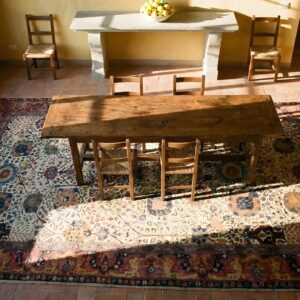 Antique Wool Hand Knotted Pile Ivory Beige Cream White 1900s Rug (SKU 25019) - styled overhead view