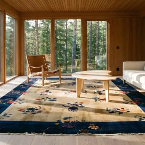 Antique Wool Hand Knotted Pile Ivory Beige Cream White 1920s Rug (SKU 23874) - room view