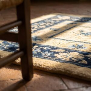 Antique Ivory Beige Cream White 1920s Wool Hand Knotted Pile Rectangle Rug (SKU 25029) - in-room detail