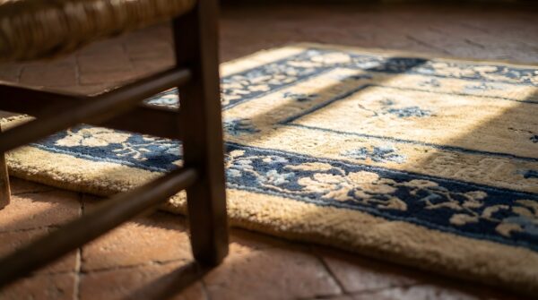 Antique ivory beige cream white 1920s wool hand knotted pile rectangle rug 11 Antique ivory beige cream white 1920s wool hand knotted pile rectangle rug (sku 25029) - in-room detail